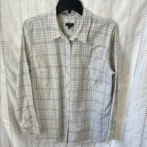 Talbots Petite Gray & White Plaid Button-Up Top